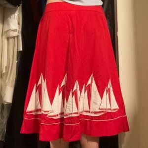 Liz Claiborne Red A-Line Skirt with Sailboat Design